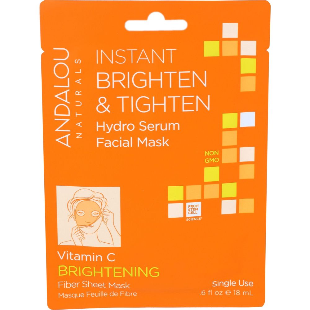 Andalou Naturals Instant Brighten And Tighten Hydro Serum Facial Mask, 0.6 Fluid Ounce -- 6 Per Case