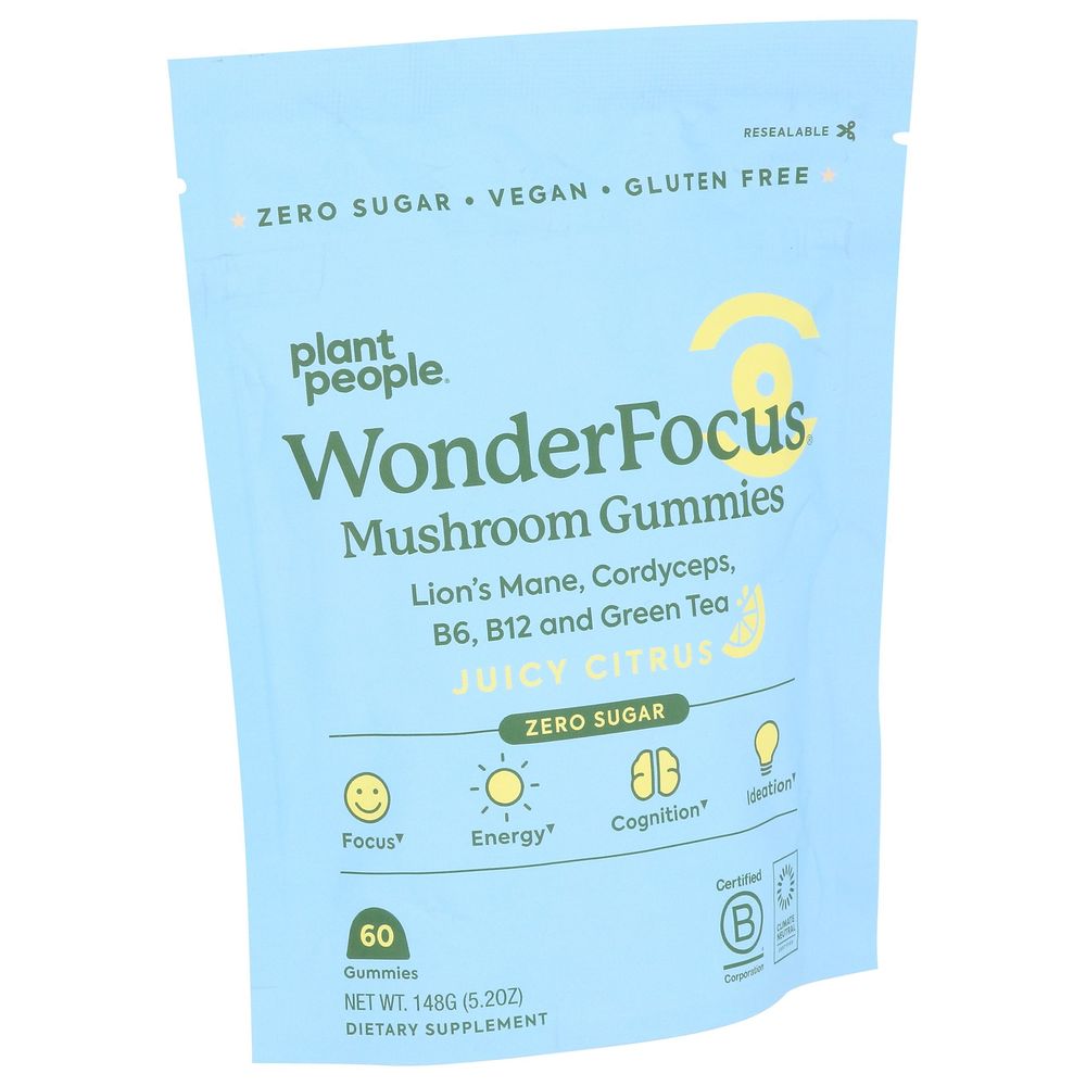 Plant People Wonder Focus Juicy Citrus Mushroom Gummies, 60 Count