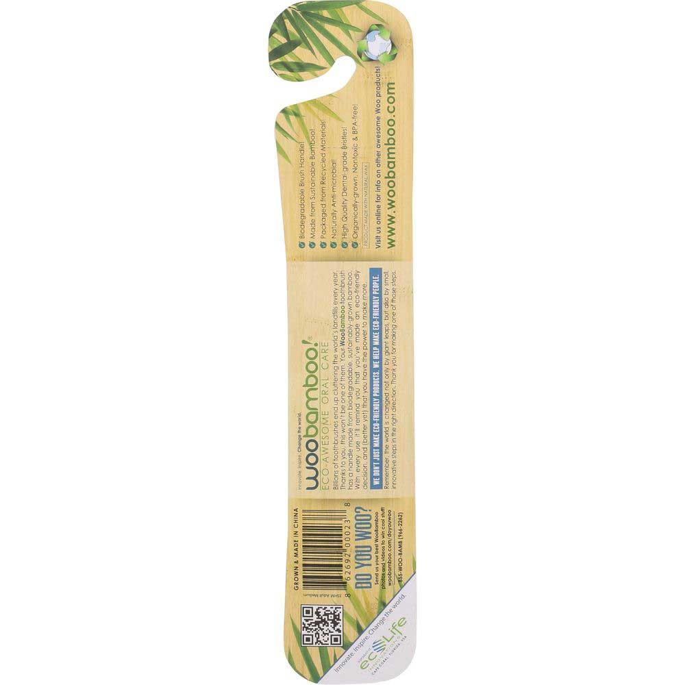 Woobamboo White Green Medium Adult Toothbrush -- 6 Per Case