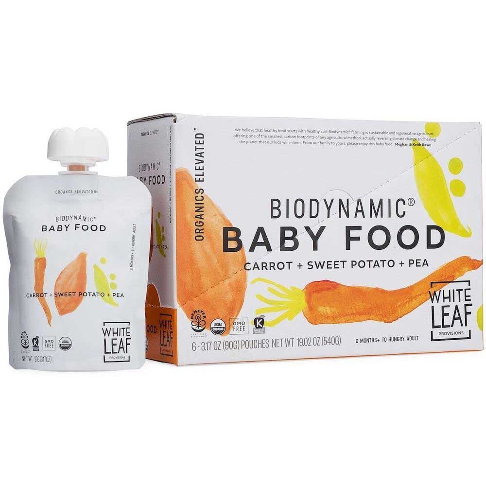 White Leaf Provisions Organic Biodynamic Carrot Sweet Potato Pea Baby Food, 3.17 Ounce -- 6 Per Case