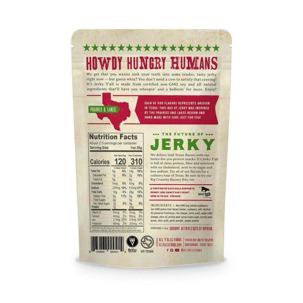 It's Jerky Y'all Prickly Pear Teriyaki Plant Based Jerky, 2.69 Ounce -- 6 Per Case