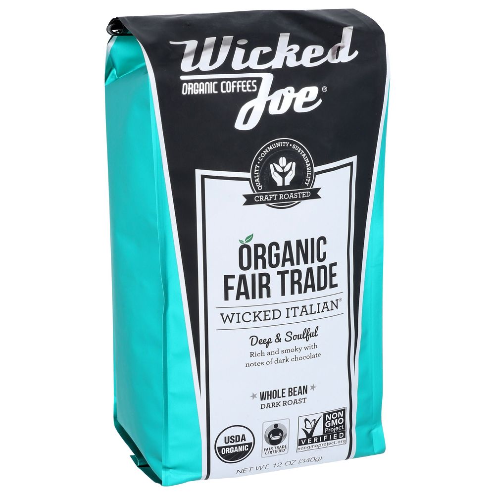 Wicked Joe Organic Italian Whole Bean Coffee, 12 Ounce -- 6 Per Case