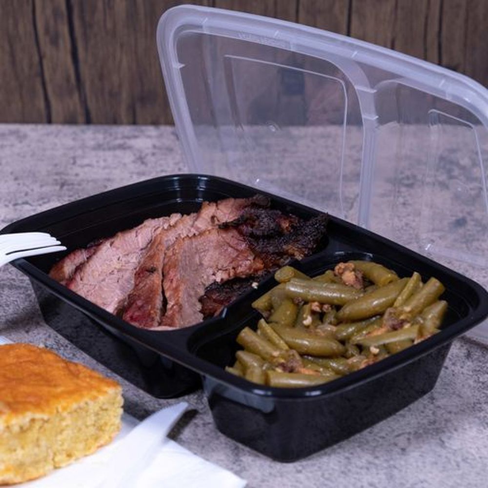 Tripak 2 Compartment Oblong Black Base Clear Lid Microwaveable Container, Combo Pack -- 150 Per Case