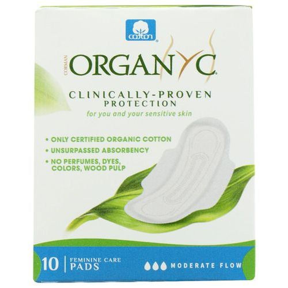 Organyc Moderate Flow Feminine Pad, 10 Count -- 6 Per Case