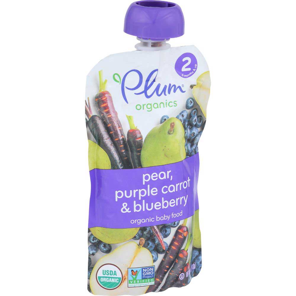 Plum Organics Second Blend Blueberry Pear and Purple Carrot Baby Food, 4 Ounce -- 12 per case