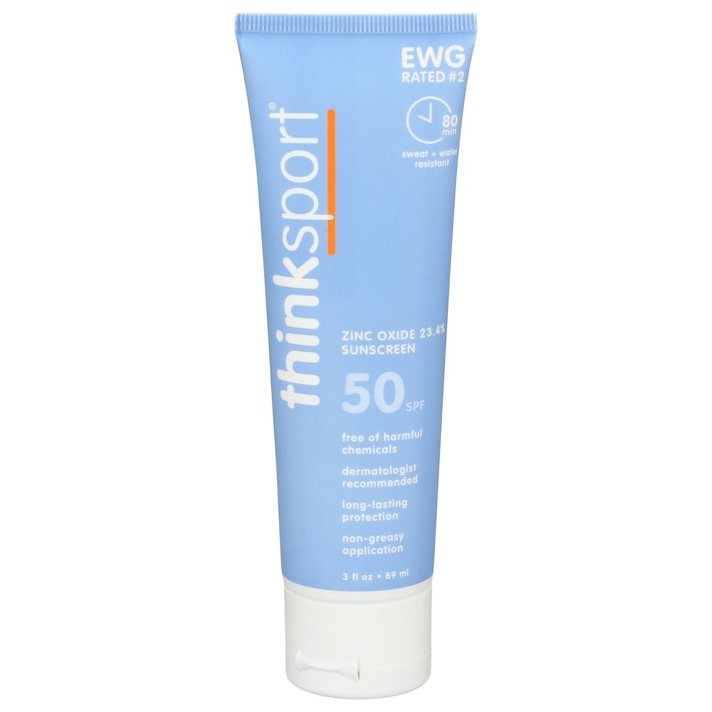 Thinksport SPF 50+ Sonnencreme - 3 Unzen (2er Pack) | Riffsichere, Chemikalienfreie Formel