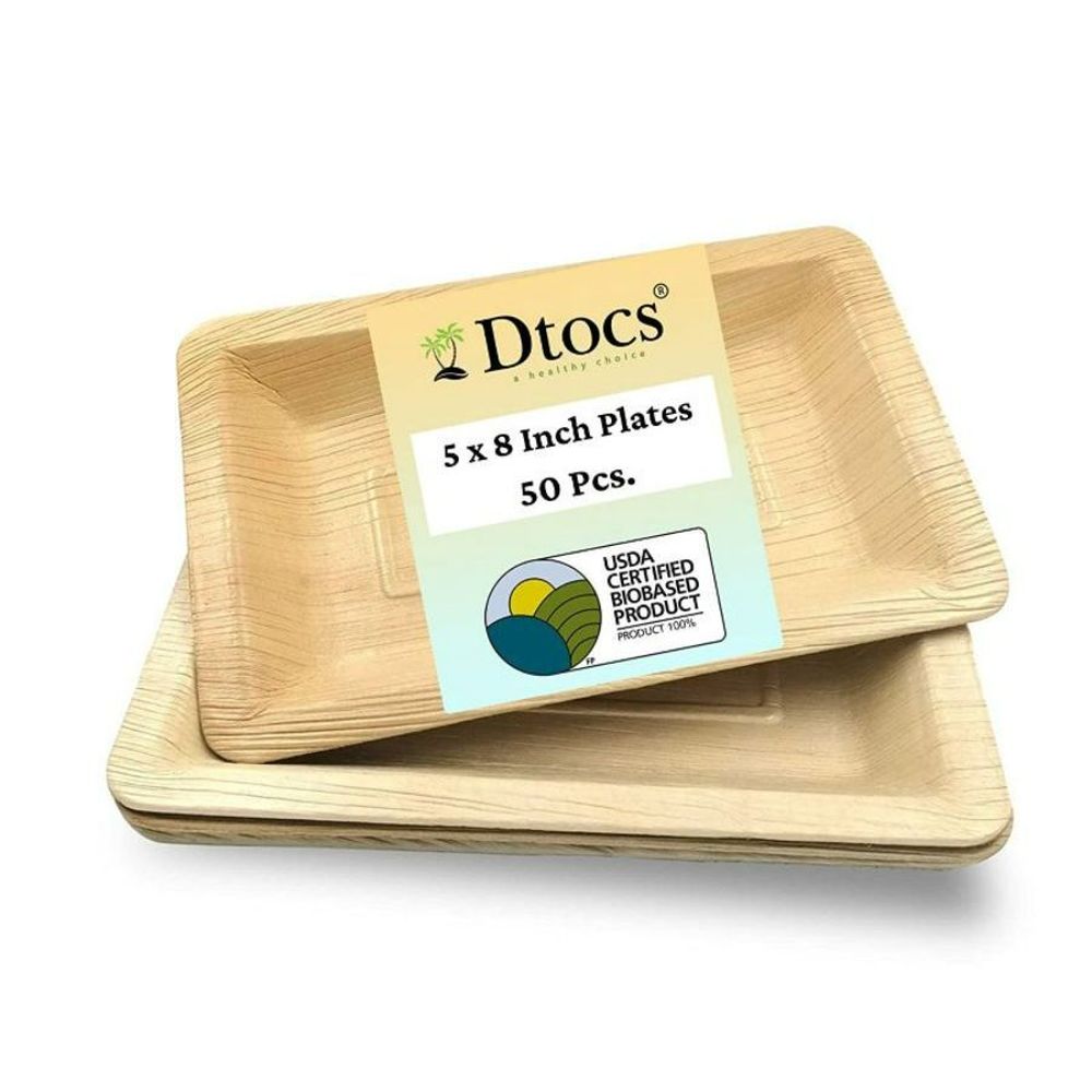 Dtocs Palm Leaf 5 inch x 8 inch Rectangle Disposable Plate 50 per case