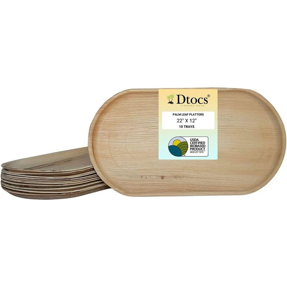 Dtocs Palm Leaf 22 inch x 12 inch Oval Disposable Platter Tray