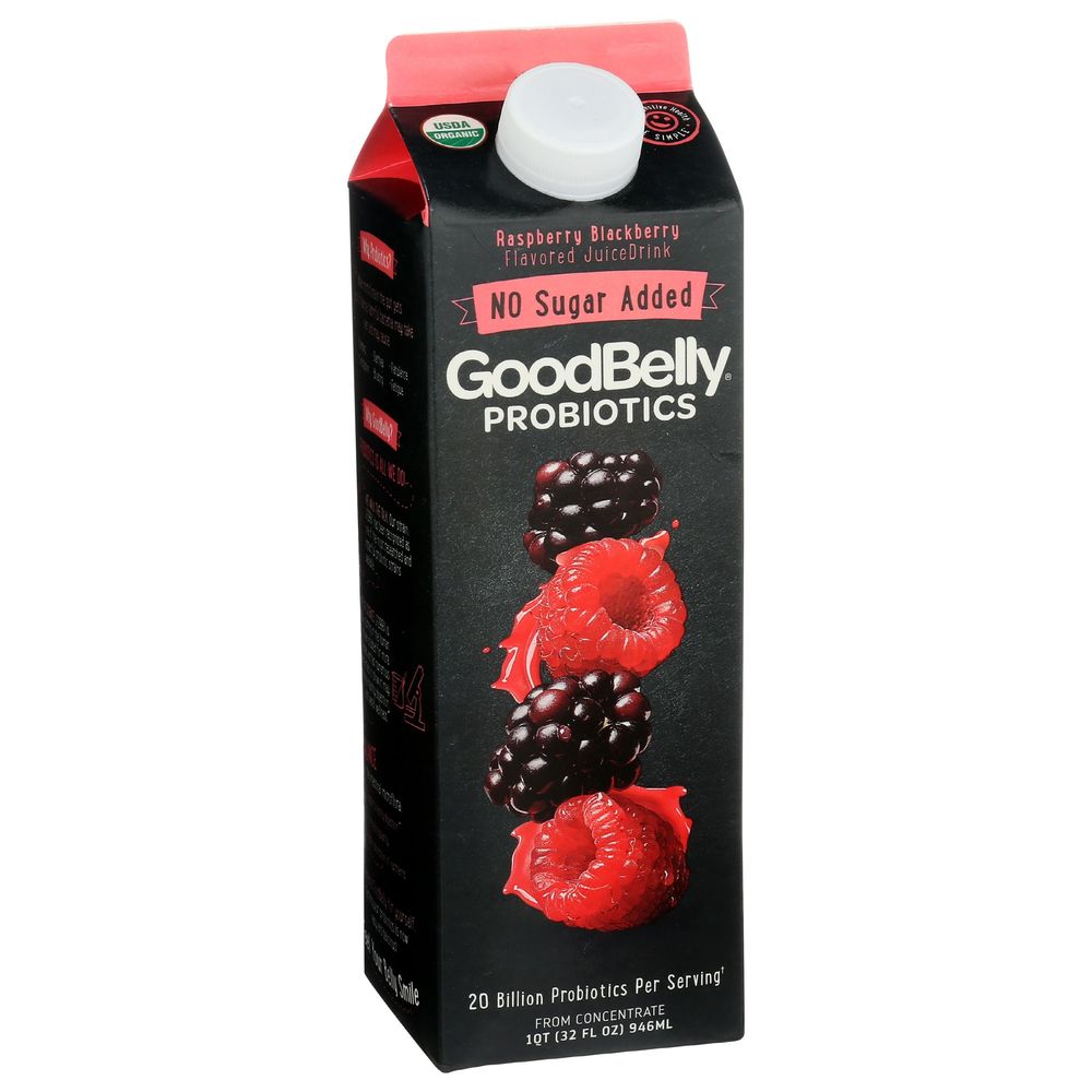 Goodbelly Organic Raspberry Blackberry Probiotic Juice Drink, 32 Fluid Ounce -- 6 Per Case