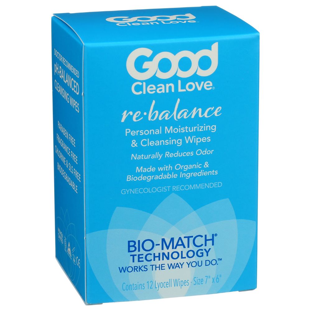 Good Clean Love Rebalance Personal Moisturizing and Cleansing Wipes, 12 count