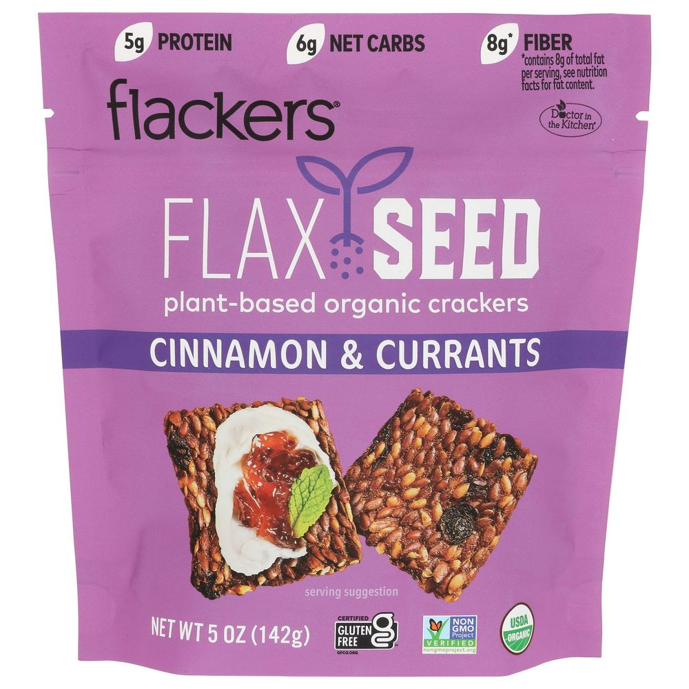Flackers Organic Flax Seed Cinnamon And Currant Crackers, 5 Ounce -- 6 Per Case
