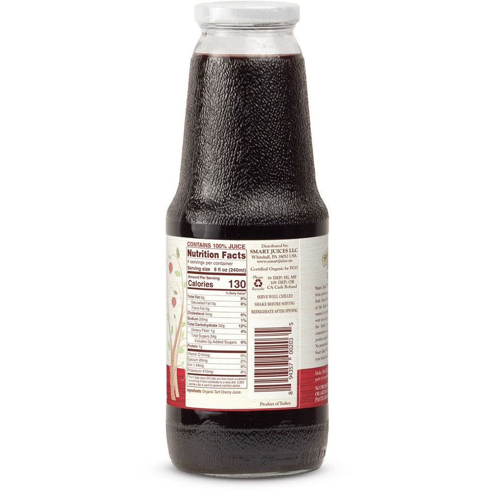 Smart Juice Organic 100 Percent Tart Cherry Juice, 33.8 Fluid Ounce -- 6 Per Case