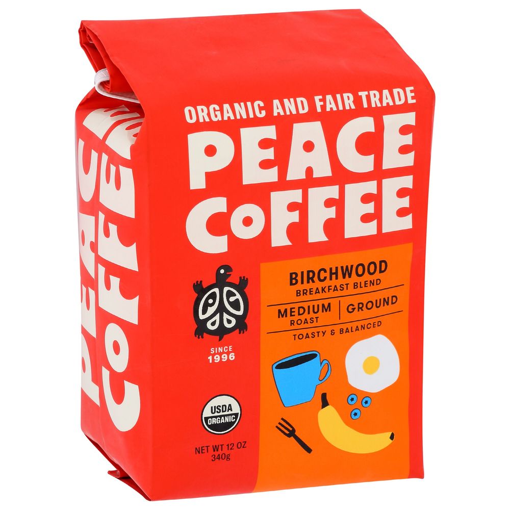 Peace Coffee Organic Birchwood Breakfast Blend Medium Roast Ground Coffee, 12 Ounce -- 6 Per Case