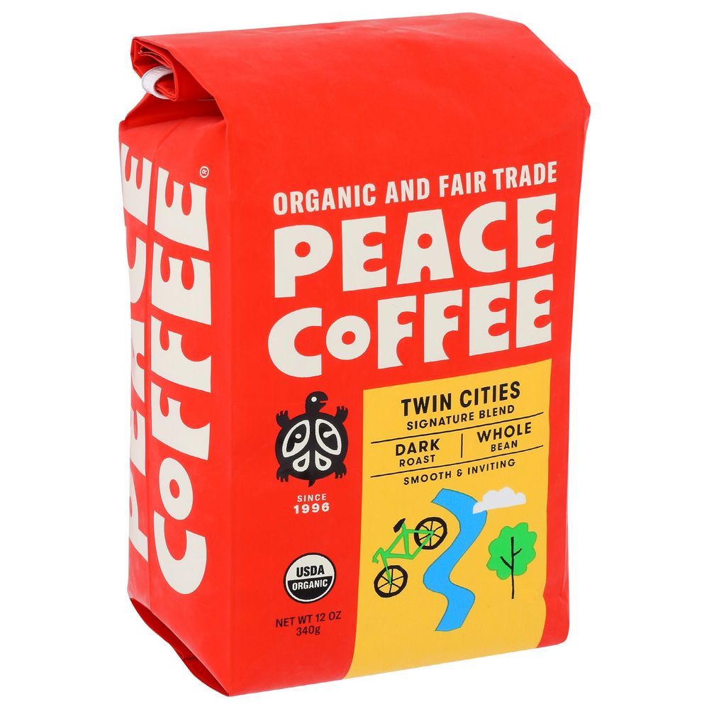 Peace Coffee Organic Fair Trade Twin Cities Blend Dark Roast Whole Bean Coffee, 12 Ounce -- 6 Per Case