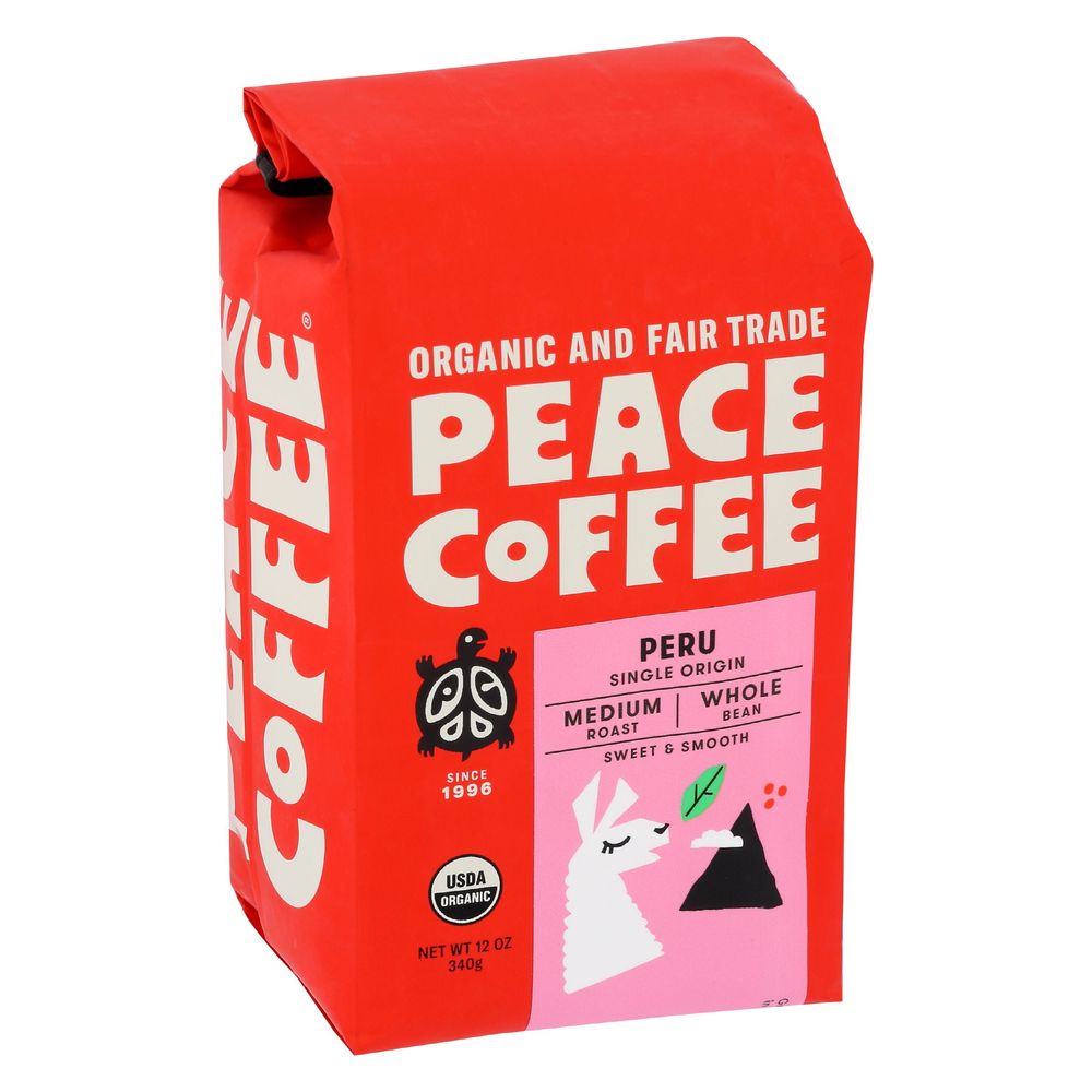 Peace Organic Peruvian Blend Medium Roast Whole Bean Coffee, 12 Ounce -- 6 Per Case