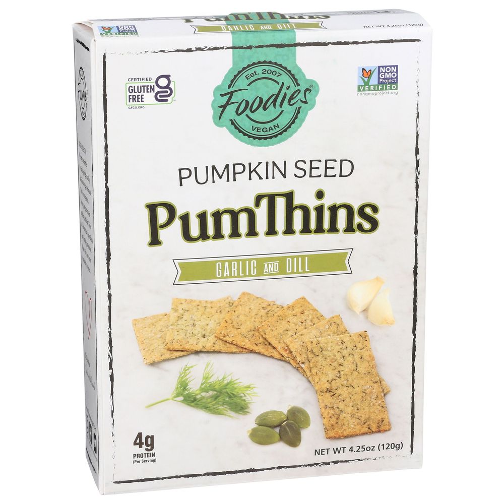 Foodies Vegan Garlic And Dill Pumthins Crackers, 4.25 Ounce -- 6 Per Case