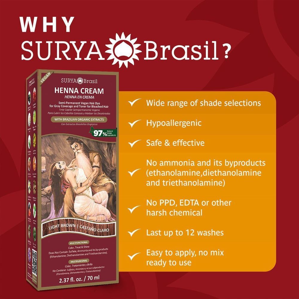 Surya Brasil Light Brown Henna Cream, 2.37 Ounce