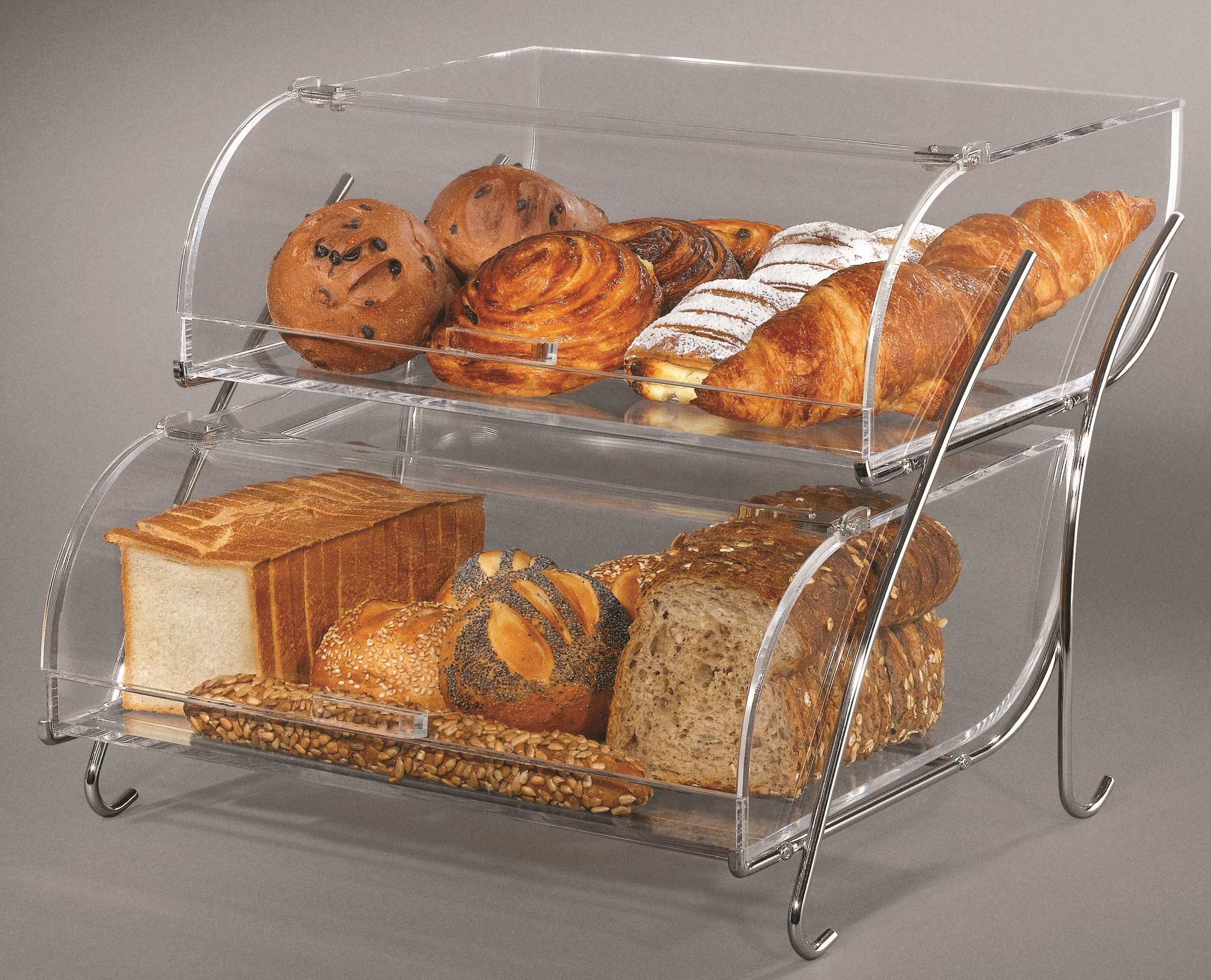 Rosseto Clear Acrylic Two Tier Bakery Case With Stainless Steel Wire Stand, 15.75 X 17.75 X 13.25 Inch