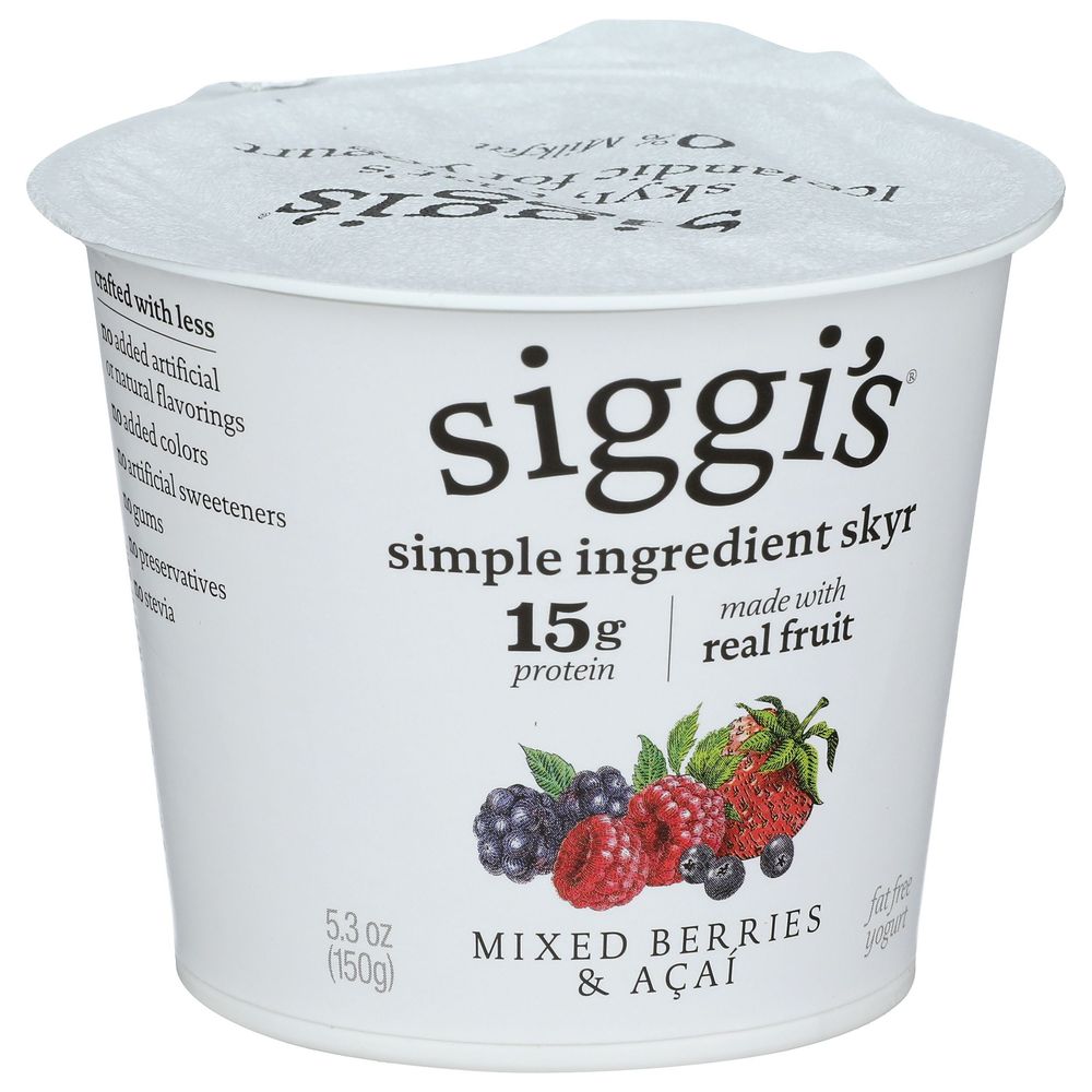 Siggi's Strained Mixed Berry And Acai Non Fat Yogurt, 5.3 Fluid Ounce -- 12 Per Case