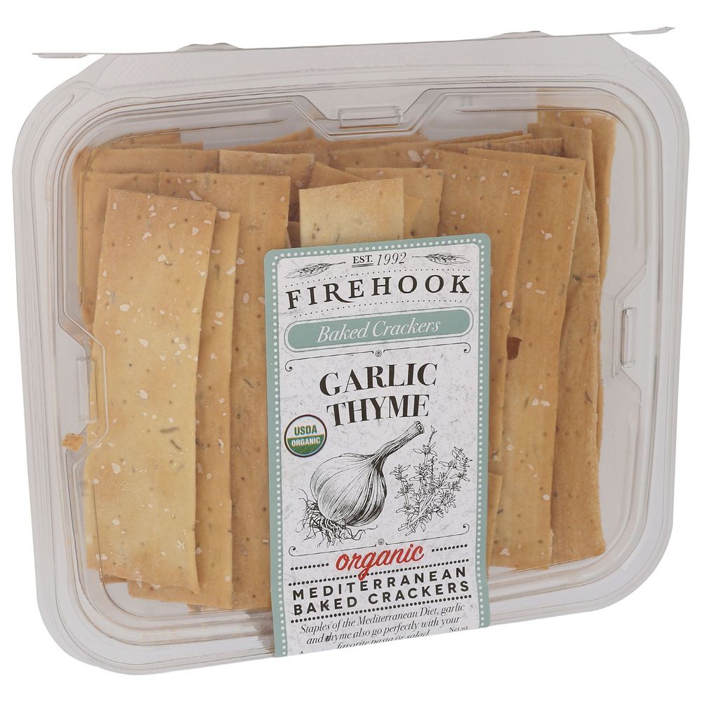 Firehook Organic Garlic Thyme Baked Cracker, 8 Ounce -- 12 Per Case