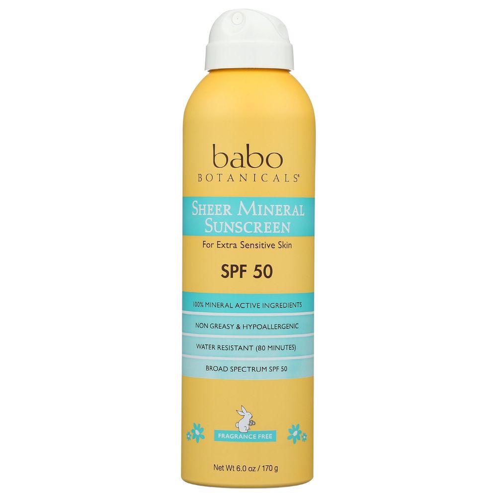 Babo Botanicals Spf 50 Sheer Mineral Sunscreen Spray For Sensitive Skin, 6 Ounce
