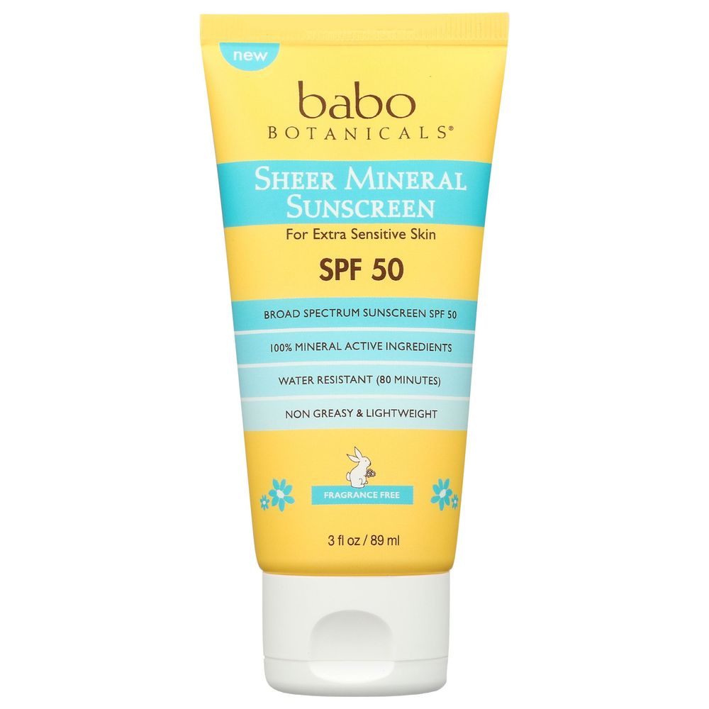 Babo Botanicals Spf 50 Sheer Mineral Sunscreen Lotion For Sensitive Skin, 3 Fluid Ounce