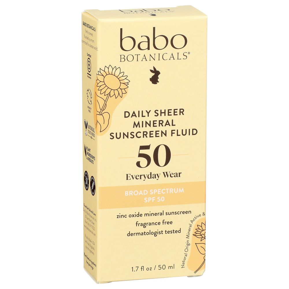 Babo Botanicals Spf 50 Daily Sheer Mineral Sunscreen Fluid, 1.7 Fluid Ounce