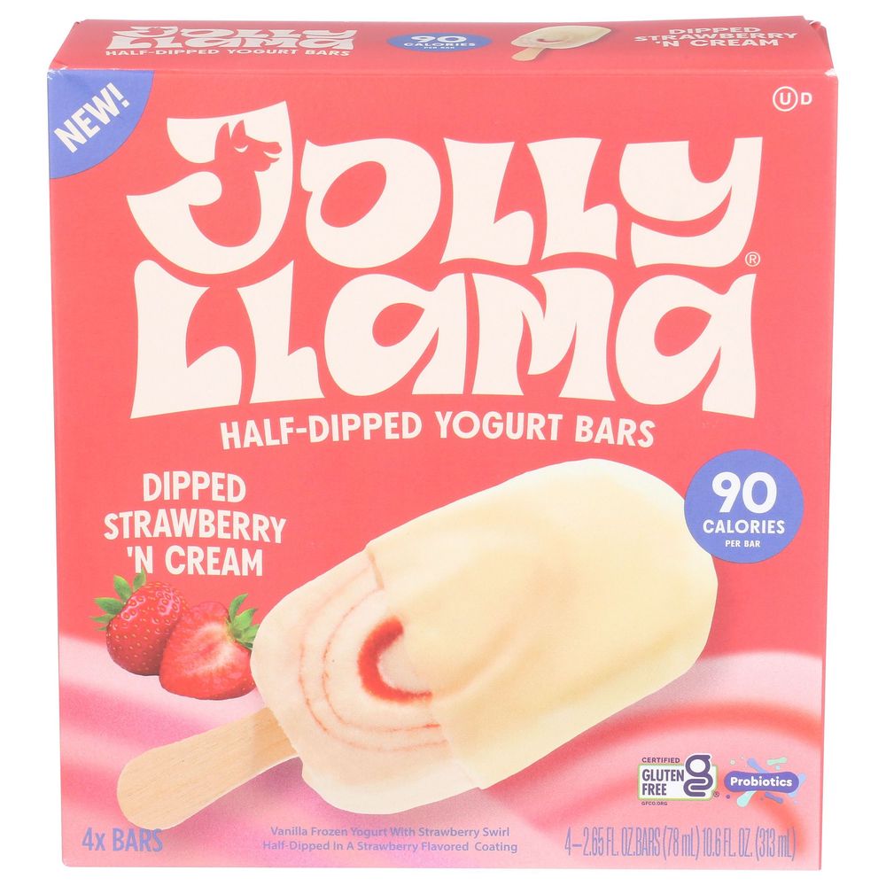 Jolly Llama Half Dipped Strawberry N Cream Yogurt Bar, 10.6 Fluid Ounce -- 8 Per Case