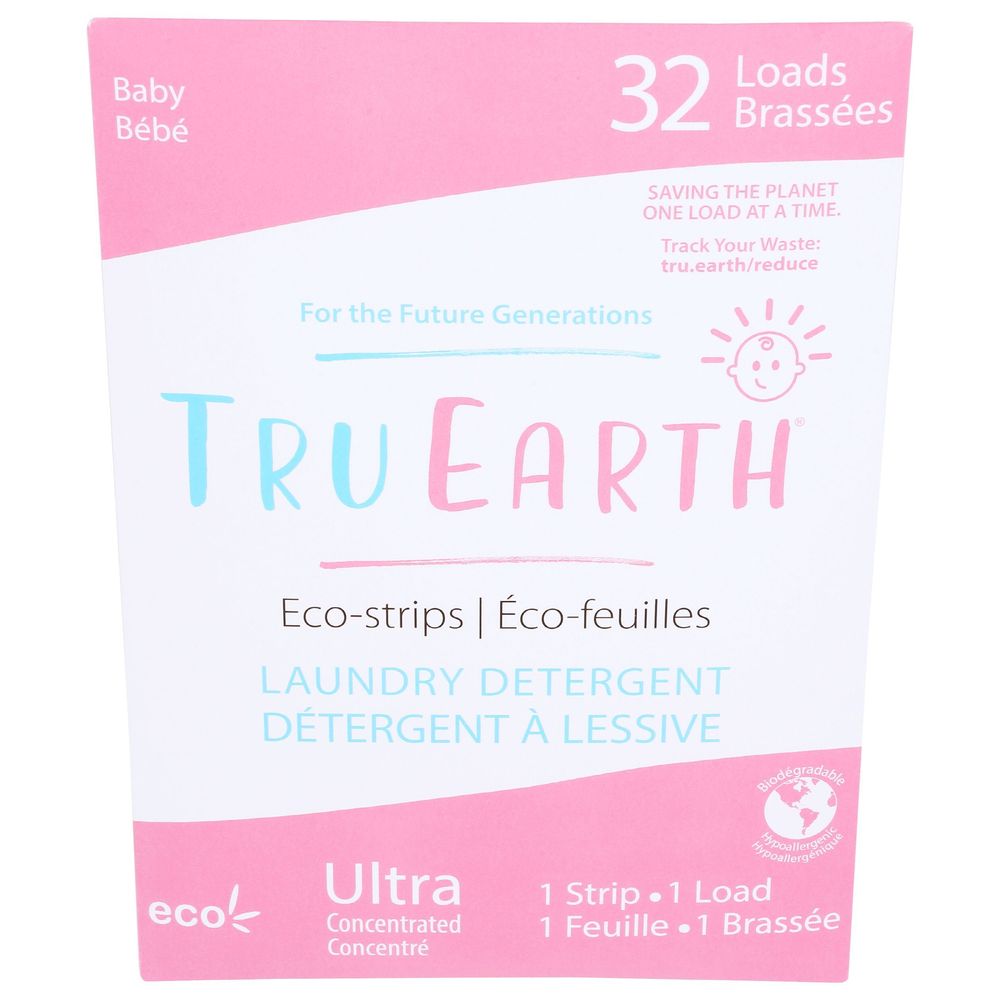 Tru Earth Eco Strips Baby Laundry Detergent, 32 Count -- 12 Per Case