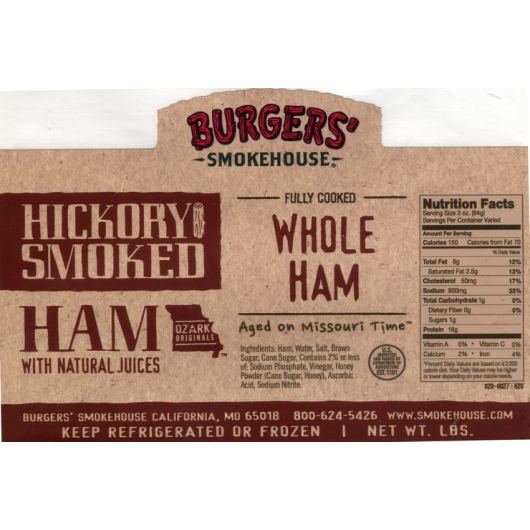 Burgers Smokehouse Whole Bone In City Ham, 17 Pound -- 2 Per Case