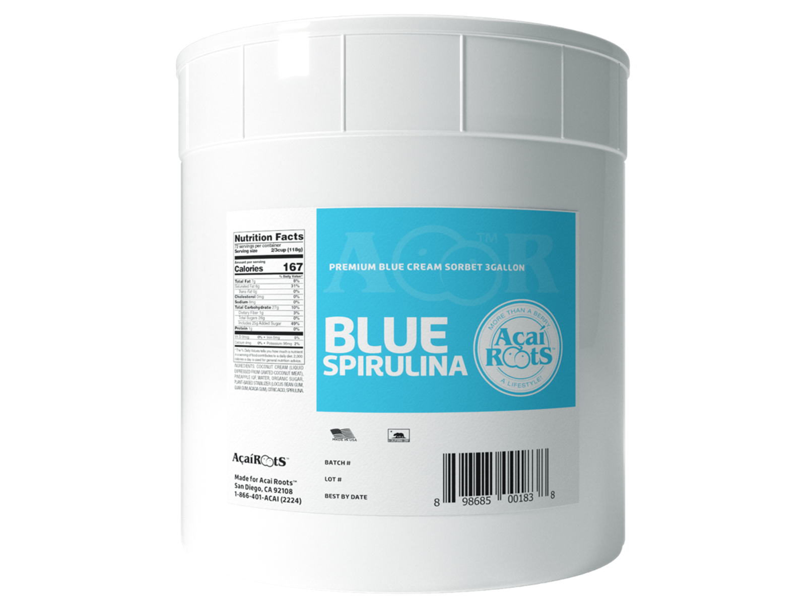 Acai Roots Premium Blue Cream Sorbet, 20 Pound