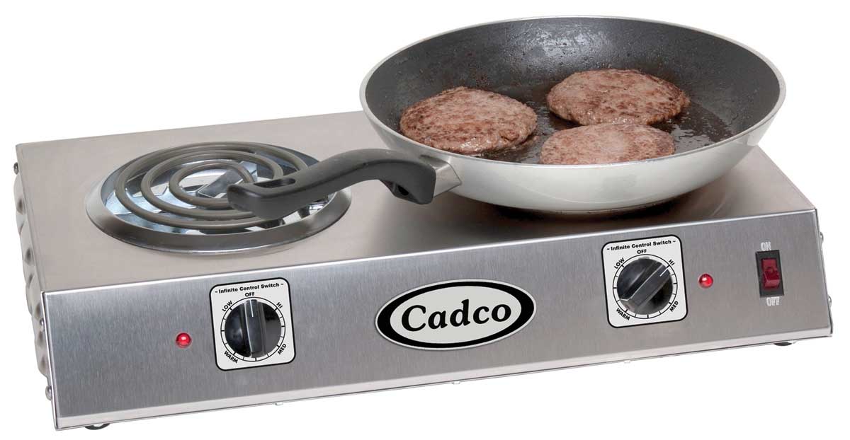 Cadco Heavy Duty Stainless Steel 120 Volt Portable Double Hot Plate With Tubular Elements, 21 1/4 X 4 1/8 X 12 3/16 Inch
