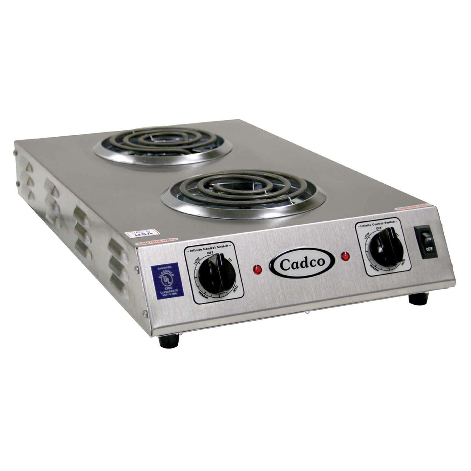 Cadco Heavy Duty Stainless Steel 120 Volt Portable Double Hot Plate With Tubular Elements, 13 1/2 X 4 1/8 X 22 3/4 Inch