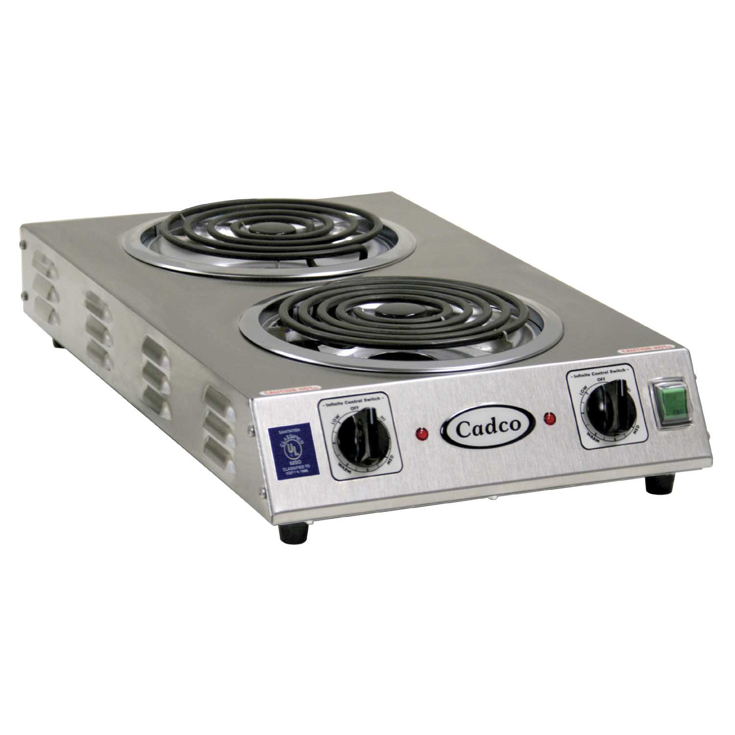 Cadco Heavy Duty Stainless Steel 220 Volt Portable Double Space Saver Hot Plate With Tubular Elements, 3 1/2 X 4 1/2 X 22 3/4 Inch