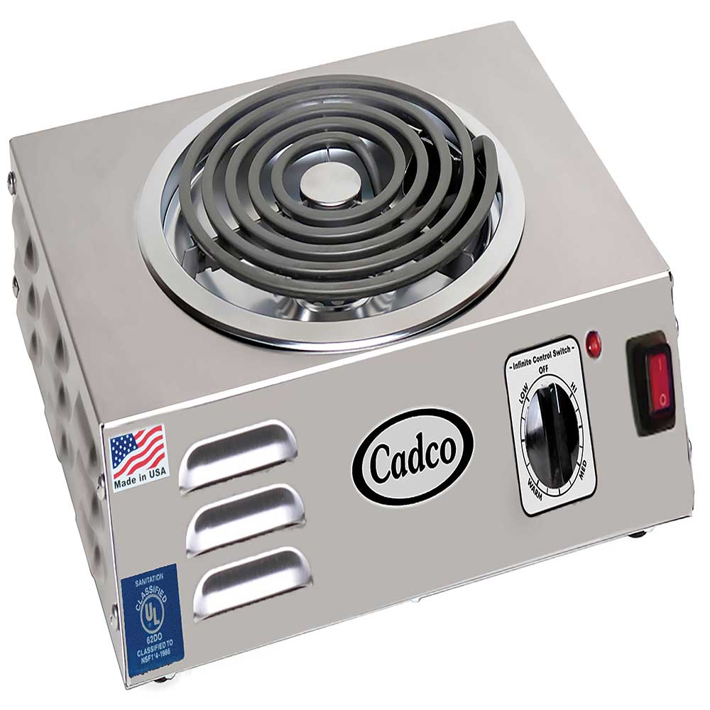 Cadco Heavy Duty Stainless Steel 120 Volt Hi Power Single Hot Plate With Tubular Elements, 14 X 4 1/8 X 12 1/4 Inch