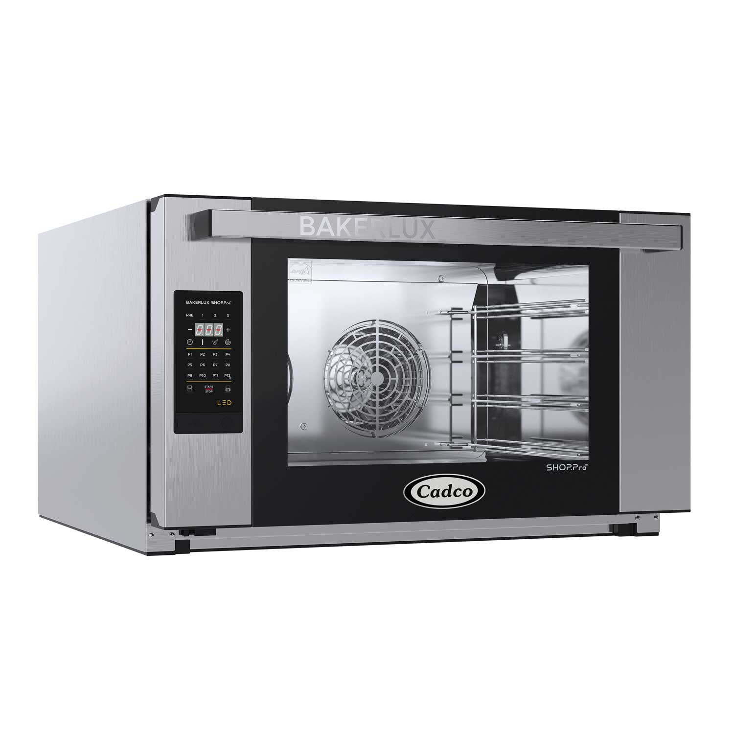 Cadco Bakerlux Heavy-duty Stainless Steel 220 Volt 4 Shelf Full Size Countertop Convection Oven With Digital Controls And Humidity, 31 1/2 X 19 X 31 Inch
