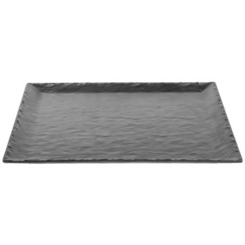 Cal-mil Melamine Black Square Faux Slate Platter With Raised Rim, 15 X 15 X 1 Inch