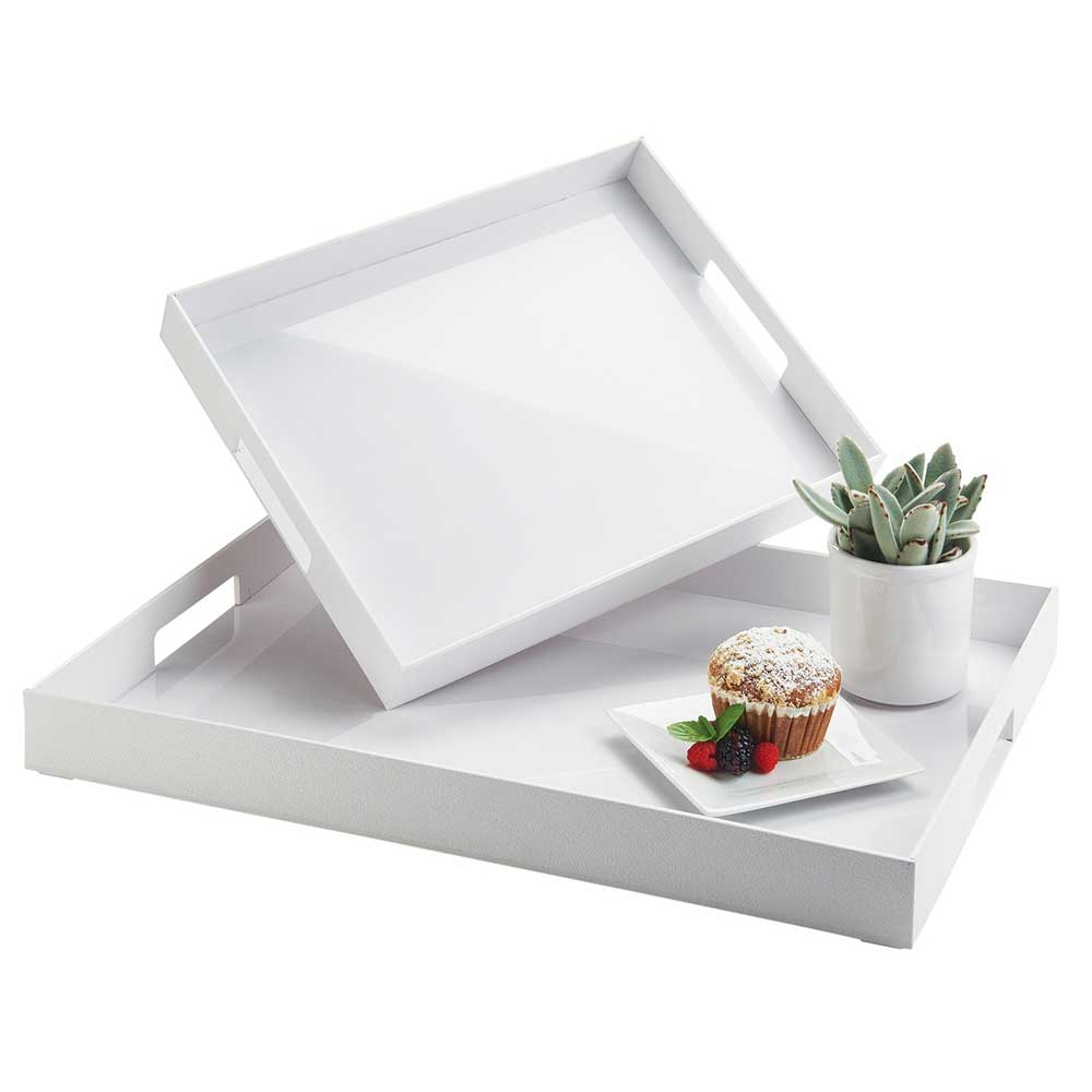 Cal-Mil White ABS Room Service Tray with Handles, 22 x 16 x 2.25 inch