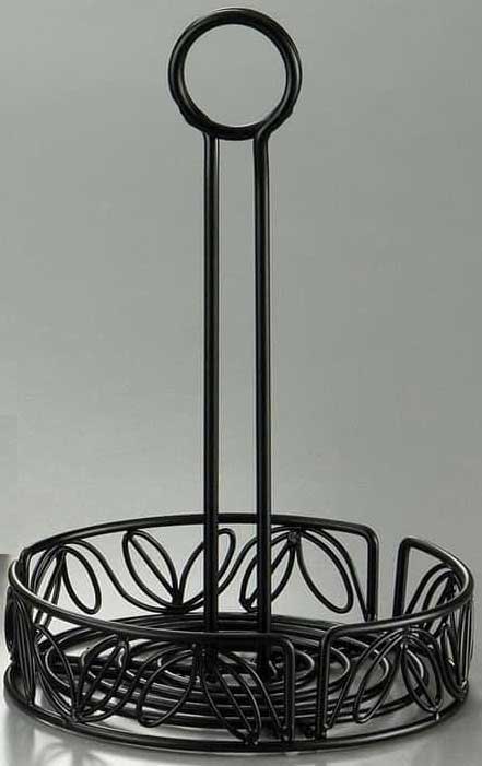 American Metalcraft Black Wrought Iron Condiment Rack With Leaf Design, 6-1/4 Inch Dia. X 9 Inch Height