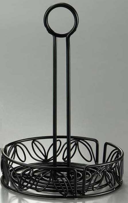 American Metalcraft Black Wrought Iron Condiment Racks With Leaf Design, 7-3/4 Inch Dia. X 9 Inch Height