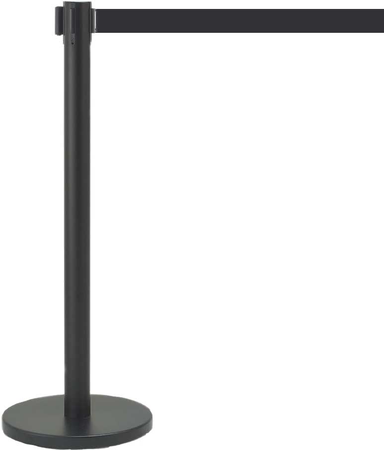 Aarco Form-A-Line (TM) Black Finish Crowd Control System with 10 feet Slow Retracting Black Belt