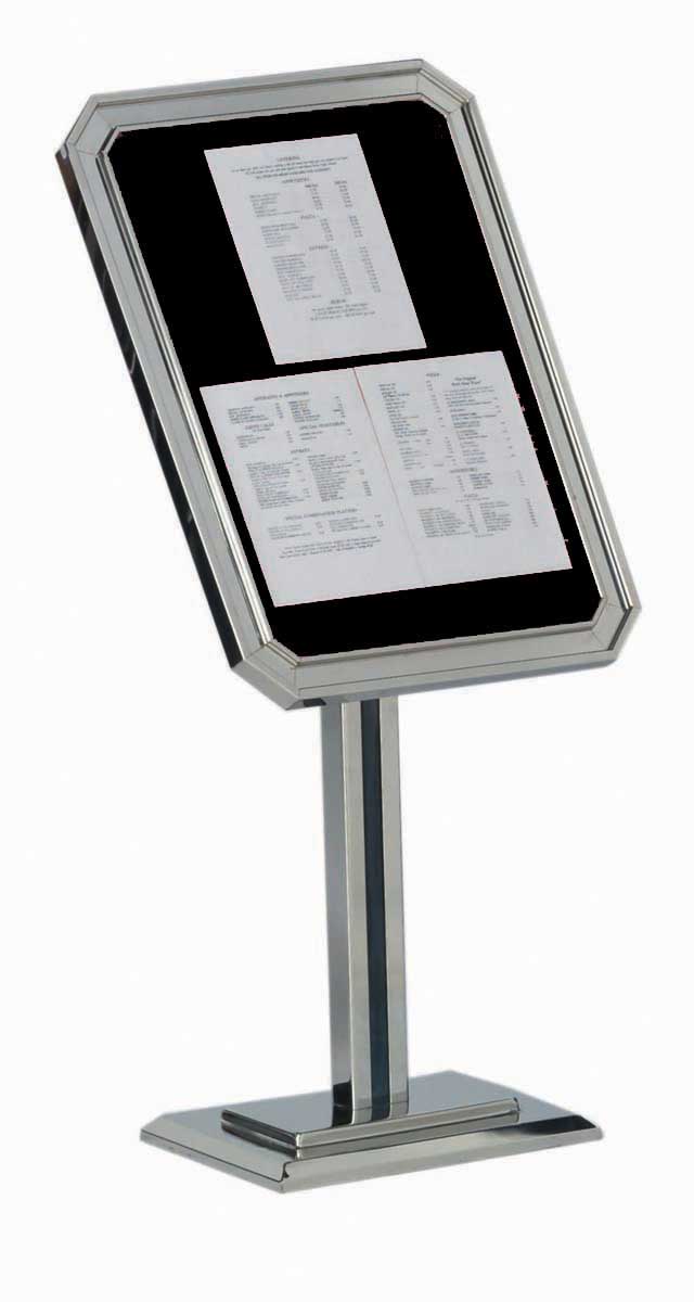 Aarco Chrome Finish Single Pedestal Ornamental Sign And Poster Stand, 49 X 23 Inch