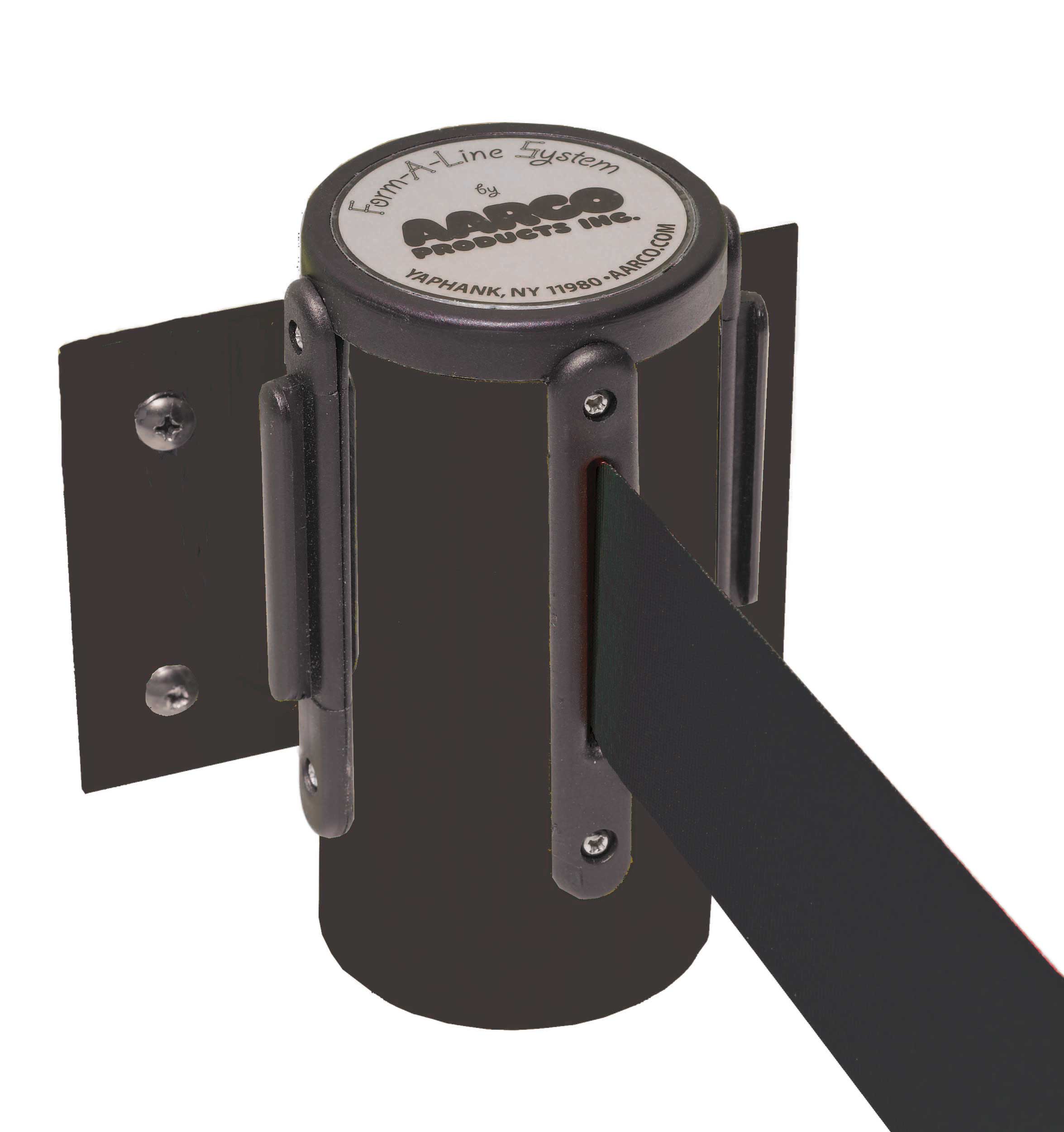 Aarco Form-A-Line (TM) Black Finish Wall Mounted Crowd Control System with 10 feet Retractable Black Belt