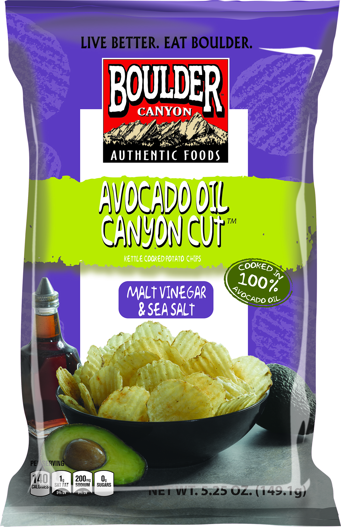 Boulder Canyon Avocado Oil Malt Vinegar and Sea Salt Chips, 5.25 Ounce -- 12 per case