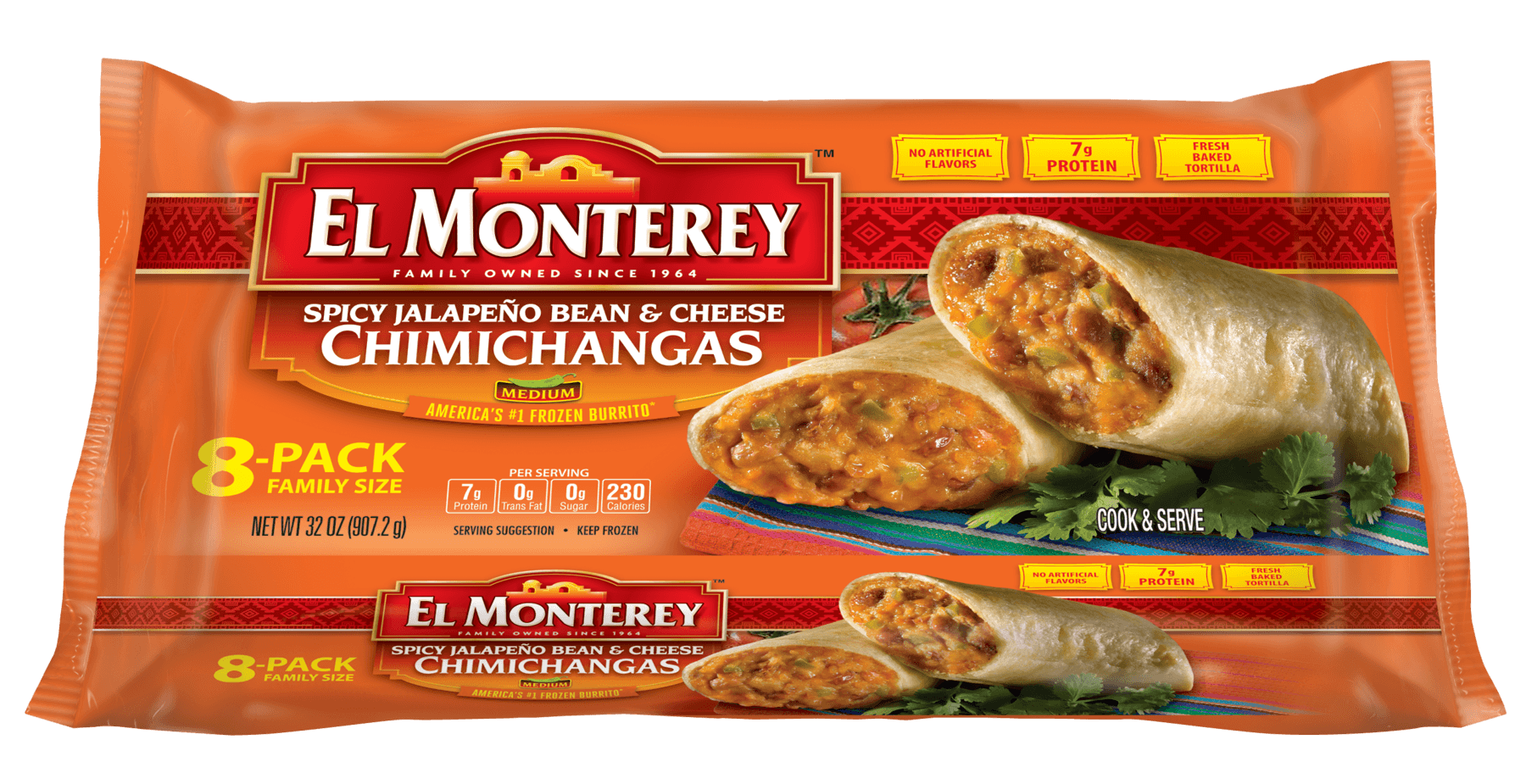El Monterey Spicy Jalapeno Bean And Cheese Chimichanga Entree, 2 Pound -- 8 Per Case