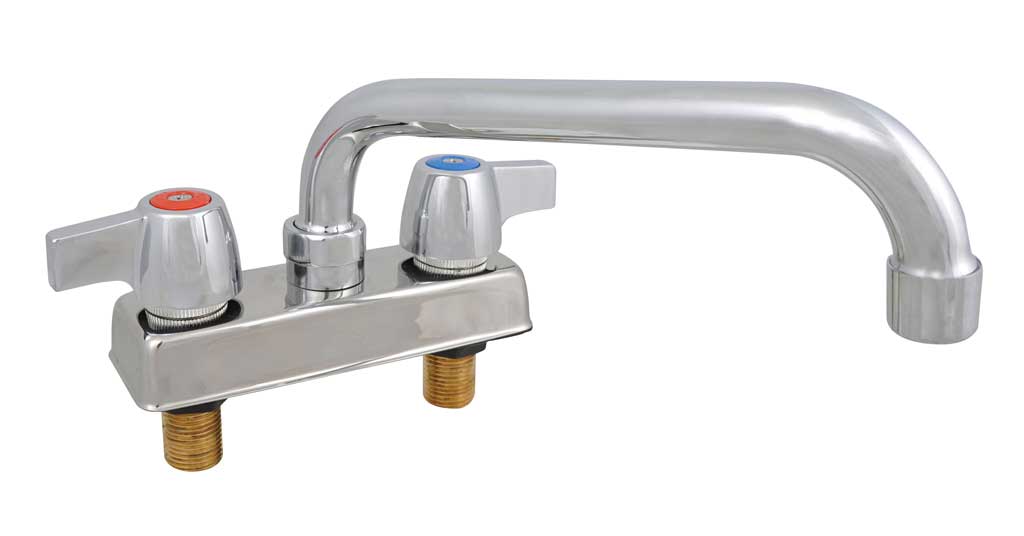 Bk Resources Workforce Standard Duty 4 Inch On Center Deck Mount Faucet With 12 Inch Swing Spout