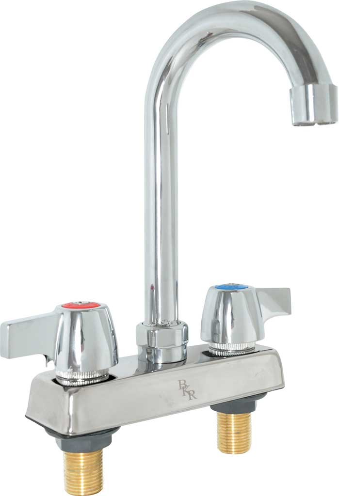 Bk Resources Workforce Standard Duty 4 Inch On Center Deck Mount Faucet With 3.5 Inch Goose Neck Swing Spout