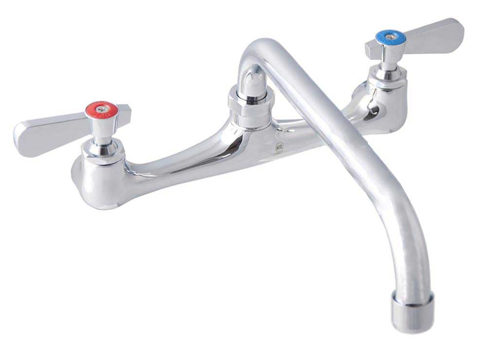 BK Resources Workforce Standard Duty 8 inch on Center Splash Mount Faucet with 12 inch Swing Spout