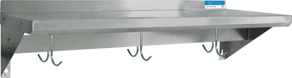 BK Resources 18/430 Stainless Steel Economy Wall Shelf with Pot Rack, 48 inch Width x 12 inch Depth