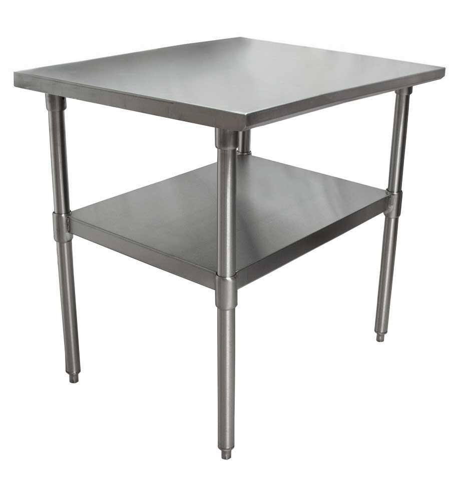 BK Resources 18 Gallon T-430 Stainless Steel Flat Top Work Table with Galvanized Undershelf and Galvanized Legs, 24 inch Width x 24 inch Depth
